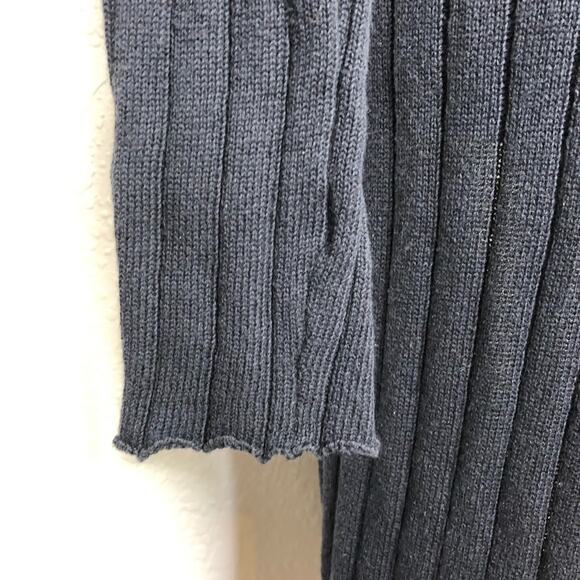 Free People dark blue ribbed linen blend long cardigan size Large - Picture 11 of 12